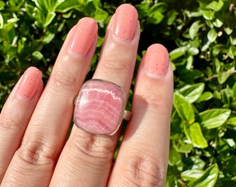 Rosy Elegance: Rhodochrosite Size 11 Ring | 925 Silver Ring