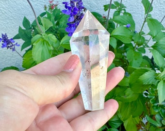 Clear Quartz Point with Black Tourmaline Inclusions