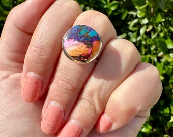 Kingman Pink Dahlia Turquoise Ring Size 7, Unique Handcrafted Gemstone Jewelry, Perfect Gift for Her, Elegant Sterling Silver Band (Copy)