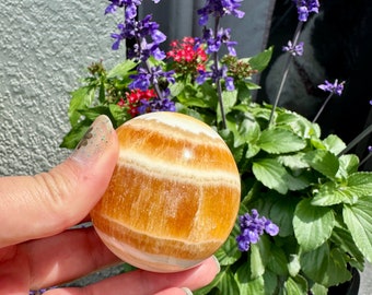 Exquisite 57.9mm Orange Calcite Sphere - Energize Your Space with Creativity & Healing Energy, Perfect Meditation Companion