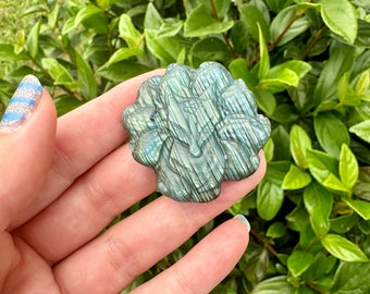 Labradorite Nine Fox Tail Carving - Mystical Gemstone Sculpture, Unique Handcrafted Fox Totem, Iridescent Aura Energy Art Piece