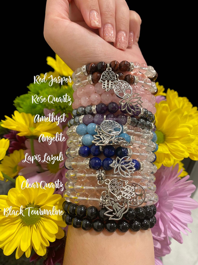 crystal beaded bracelet crystal bracelet stretch bracelet mala bracelet Angelite bracelet