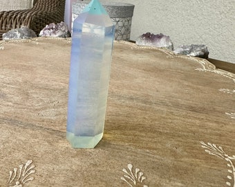 Opalite Tower - Enchanting Gemstone Obelisk for Peace & Communication, Handcrafted Crystal Point, Luminescent Decor for Spiritual Growth