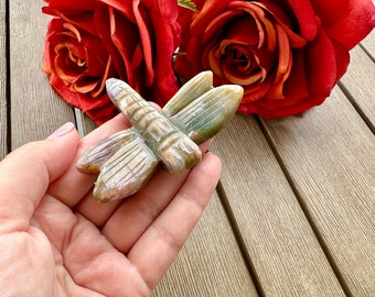 Ocean Jasper Dragonfly Carving - Unique Handcrafted Gemstone Decor for Home and Healing Spaces