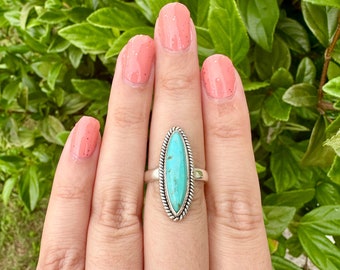 Turquoise Sterling Silver Ring Size 8.25 - Vibrant Blue Gemstone, Elegant Handcrafted Jewelry, Perfect for Daily Wear or Special Occasions