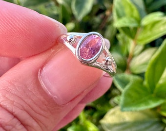 Pink Quartz Sterling Silver Ring Size 4 - Delicate Gemstone Jewelry for Girls, Perfect Gift, Elegant and Simple Design for Everyday Wear