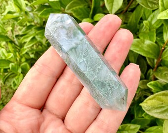 Moss Agate Double Terminated Point - Natural Healing Crystal, Perfect for Energy Work and Meditation, Enhances Garden Connection
