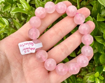 Rose Quartz 12.5mm Bracelet - Elegant Pink Gemstone Jewelry, Perfect for Love and Healing, Ideal Accessory for Daily Wear