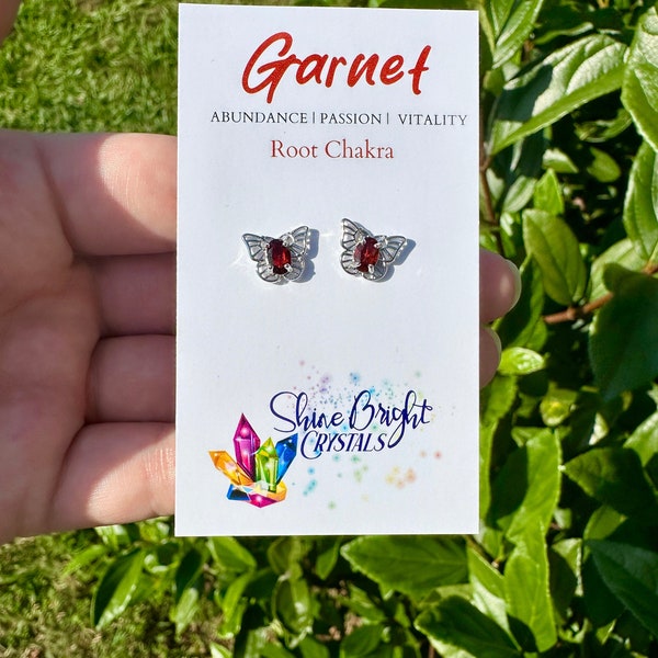 Sterling Silver Garnet Butterfly Stud Earrings - Delicate Red Gemstone, Charming Nature-Inspired Design, Elegant Jewelry for Every Occasion
