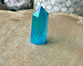 Blue Aura Quartz Tower - Majestic Crystal Point for Clarity & Communication, Handcrafted Gemstone Obelisk, Ethereal Energy Decor Piece