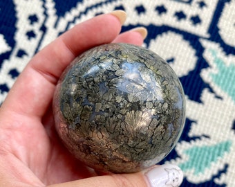 Beautiful Pyrite and Agate Sphere -  64.4mm  Pyrite Sphere- Solar Plexus