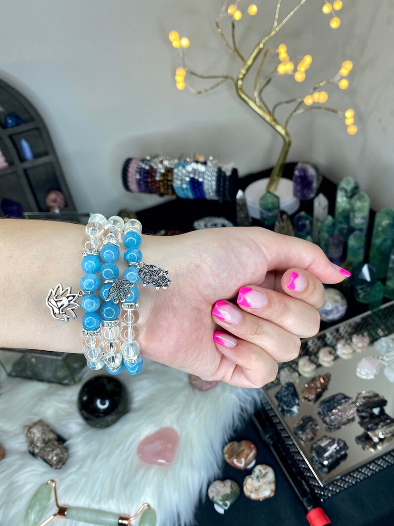 crystal beaded bracelet crystal bracelet stretch bracelet mala bracelet Angelite bracelet