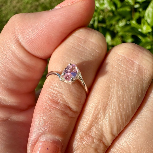 Pink Quartz Sterling Silver Ring Size 5 - Delicate Gemstone Jewelry for Girls, Perfect Gift, Elegant and Simple Design for Everyday Wear