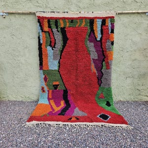 Gorgeous Handmade milticolore Moroccan Bohemian Shag Rug, Personalize Gifts for Home Decor green & red ,teppich morocco