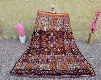 Vintage Moroccan Taznakht Rug 185x270 cm - Purple and Orange Wool Rug, Authentic Handwoven Berber Rug, Traditional Tribal Area Rug