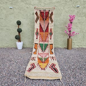 Handmade Azilal Runner, Boho Area Rug, Moroccan Floor Decor, Wool Rug, Bohemian Living Room Decor, Unique Rug