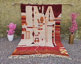 Handmade Orange Moroccan Wool Rug: Berber Design 10x14