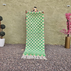 Moroccan Grid rug -green wool  Custom size rug - Beni ourain rug grid - Morocco rug - Berber rug hand knotted - Moroccan rug - Wool rug