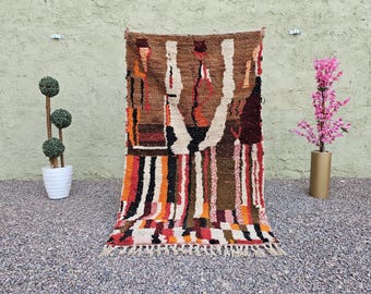 Handmade Beni boujaad : brown & white Moroccan Berber Rug