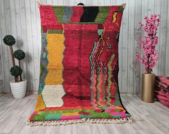 Handwoven Boujaad Moroccan Rug, Pink Wool Shaggy Rug