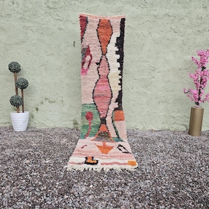 berber Runner Rug -Traditional Moroccan Runner - Authentic Moroccan Rug -Striped Wool Runner - Kitchen Rug runner Washable-PINK Runner Rug