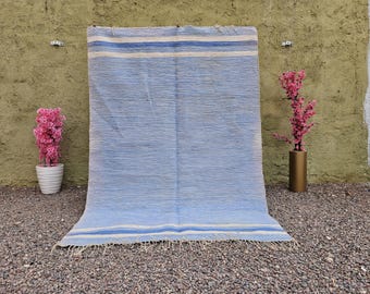 Alfombra de lana a rayas verdes: Kilim escandinavo tejido a mano, 2,4 x 3 m