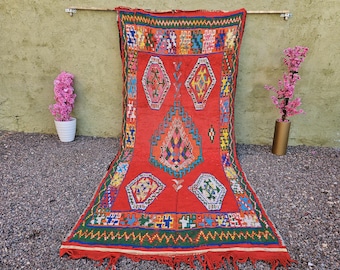 Tapete Vintage Boujaad: multicolorido, feito à mão em lã berbere, decoração boho colorida (1,62 x 3,60 m)