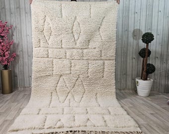 Handmade White Wool Moroccan Rug – Beni Ourain Berber Rug