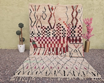 Hand Knotted Wool Moroccan Rug, Checkered Berber Carpet