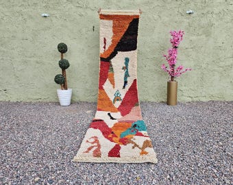 Handmade Moroccan Wool Runner Rug, Colorful Geometric Hallway Decor