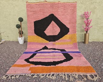Pink Geometric Beni Ourain Rug – Handwoven Moroccan Wool Rug
