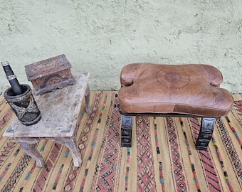 Handmade Leather Camel Saddle Stool – Moroccan Berber Decor