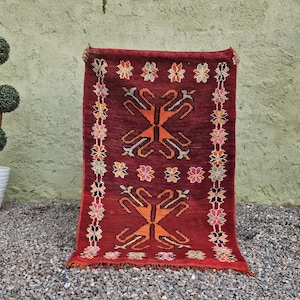 Hallway Boujaad Moroccan Berber Wool Runner Rug with Geometric Patter- Bohemian Style-Fringe Details,Perfect for Hallway and Stairs