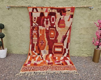 Orange Beni Mrirt Rug, Handmade Berber Carpet, 8x10