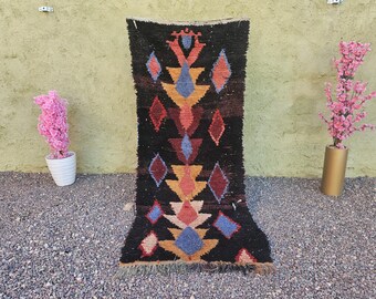 Vintage Berber azilal  Runner Rug: 3,2x7,7 ft  Hand-Knotted Moroccan Wool  100x237 cm