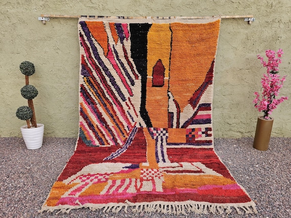 Handwoven Orange Area Rug – Moroccan Berber Style, Artisan Design