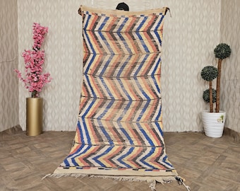 Vintage Moroccan Wool Rug, Hand Knotted Azilal Carpet (88x200cm)