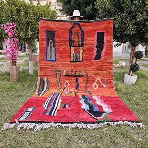 Wunderschöner Marokkanischer Teppich Gemütlich Chic Wollteppich - Beniourain Bunter Teppich - Boujaad Teppich - Wollteppich - Handgemachter Teppich