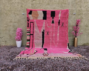 Handwoven Pink Moroccan Rug, Berber Wool Runner, Custom Size