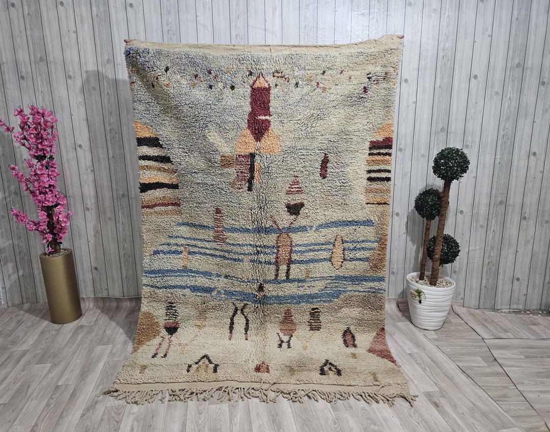 Handwoven Wool Moroccan Rug – Beni Ourain Style, Geometric Area Rug - Etsy