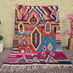 Multi Vibrant Moroccan Diamond Shag Area Rug pink -milticolore  Moroccan Berber rug -Beni ourain rug - all wool berber rug - Custom area rug