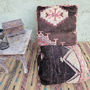Kelim 2 Pouf, Boden-Pouf, Vintage-Marokkanischer Kelim-Sitzpouf, Yoga Meditationskissen, Outdoor Kilim Kissen