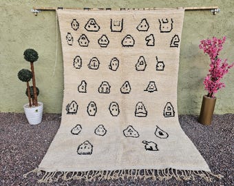Colorful Berber Rug, Hand-Knotted Moroccan Boujaad, Bohemian Decor