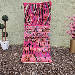 Boujaad Vintage Runner-2,2x6,6 FT PINK WOOL Hallway Runner-Fabulous Vintage Runner-Unique Vintage Moroccan Runner-Beni Ourain Vintage Runner
