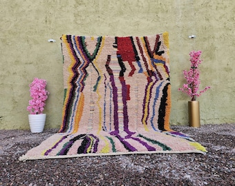 Alfombra marroquí de lana hecha a mano, diseño abstracto colorido, 8x10 pies (244x305 cm) personalizada.