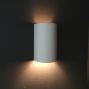 7.5" Ceramic Wall Light, Half Cylinder - Open Top - Handmade, Dimmable compatible - White