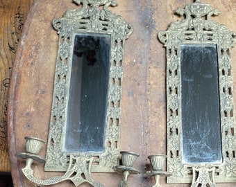 Paire de girandoles, appliques bougie avec miroir, antique