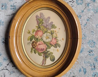 Cadre photo ovale antique en bois, incrustation dorée (14 x 11)