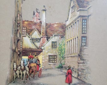 Paire d'imprimés anglais vintage, Village Life