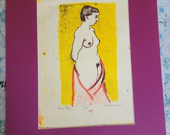 Original Etching, Nude, Vintage Print in color, Grossman